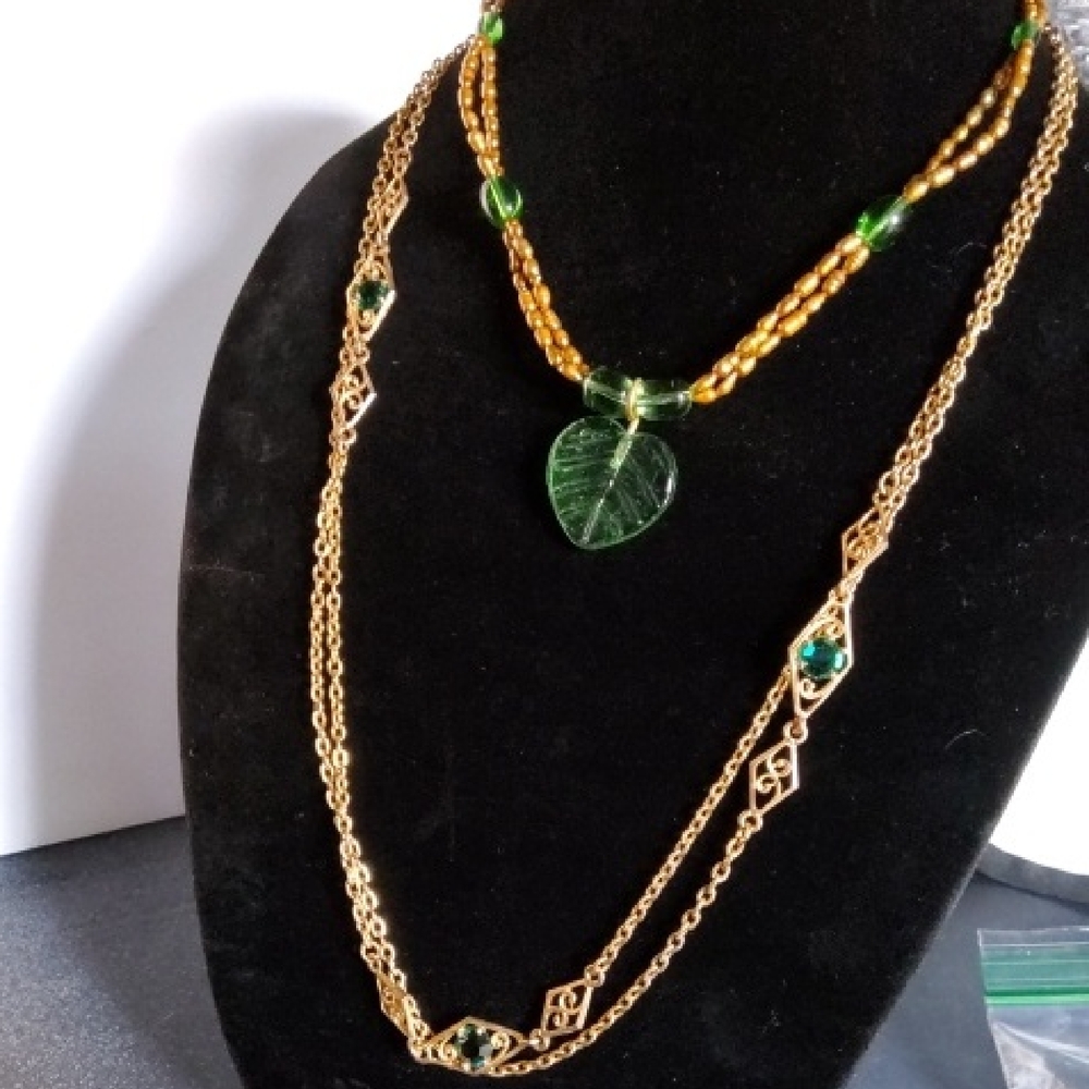 Elegant Green and Gold Necklace Bundle.